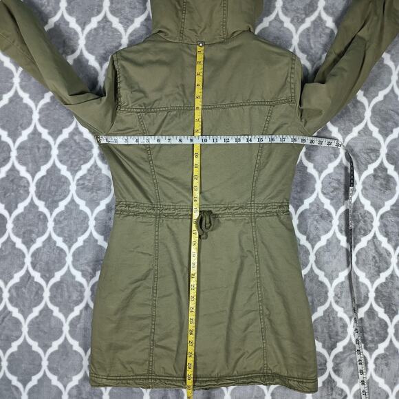 Hollister Olive Green Sherpa Lined Coat Women Medium Hooded Parka Jacket Y2K - Picture 6 of 9